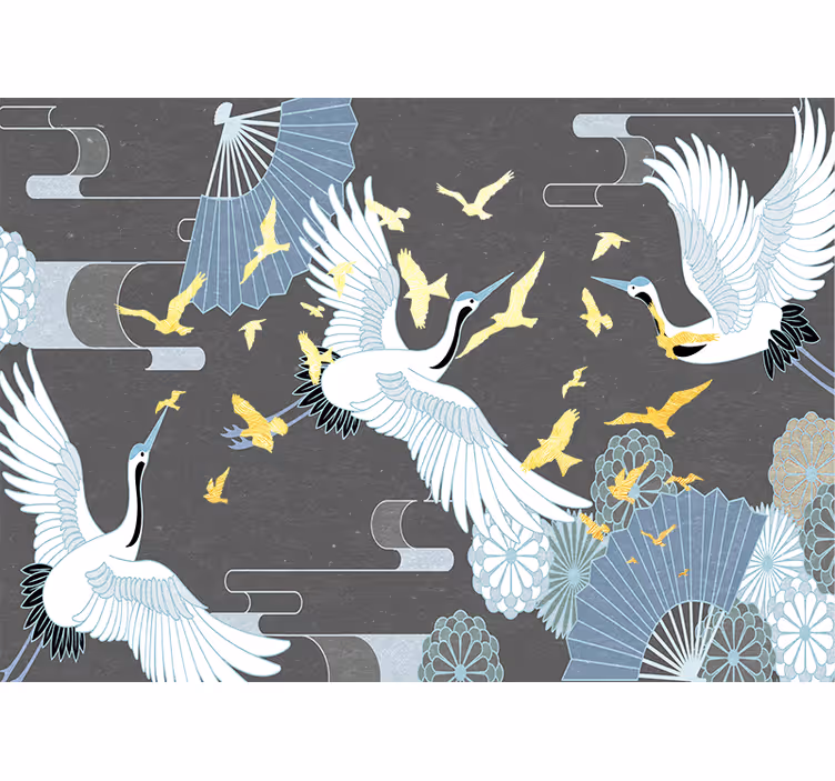 Animal mural graceful flying cranes - TenStickers
