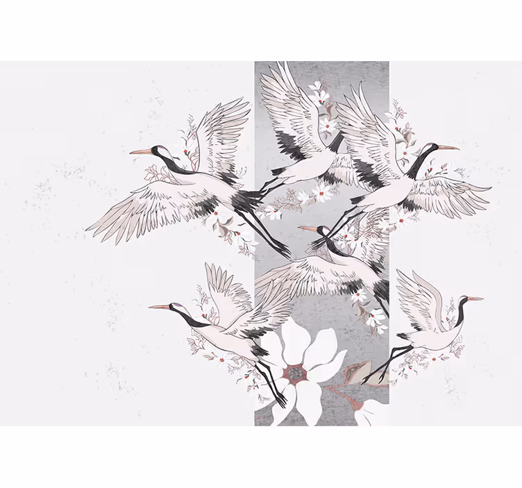 Oriental bird art-stripe living room wall mural - TenStickers