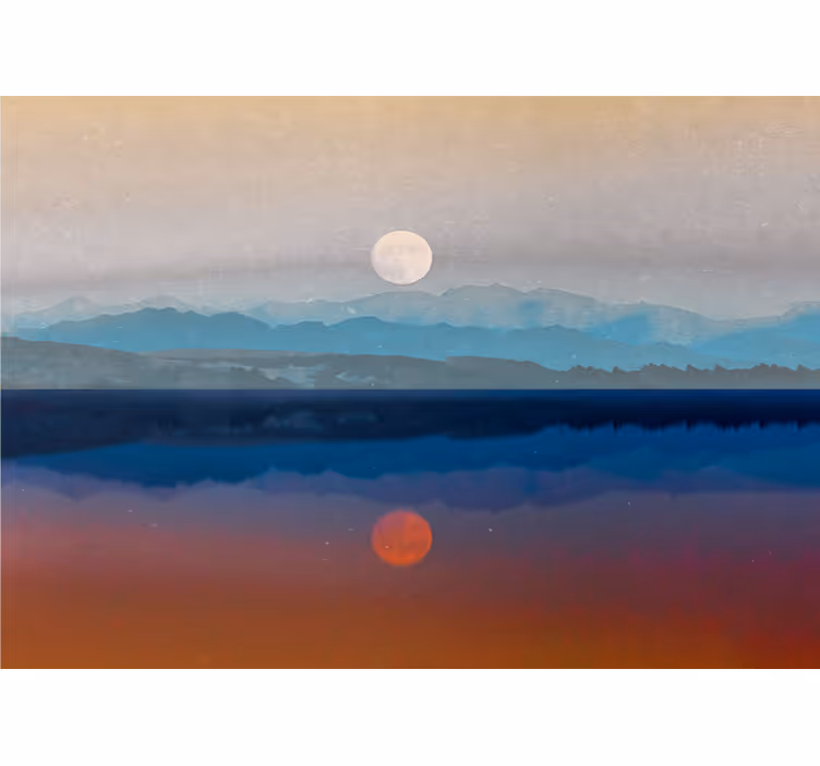 Landscape mural mountain sunset reflection - TenStickers