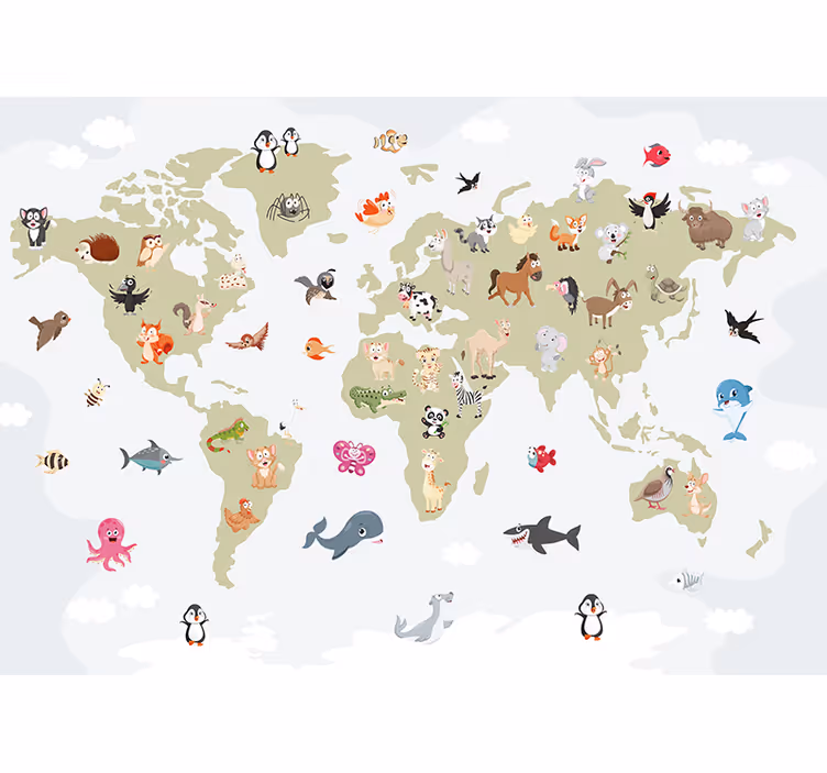 Animal mural creatures of the world map - TenStickers