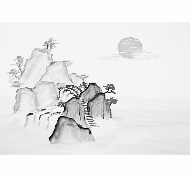 Zen wall mural mountain landscape view - TenStickers