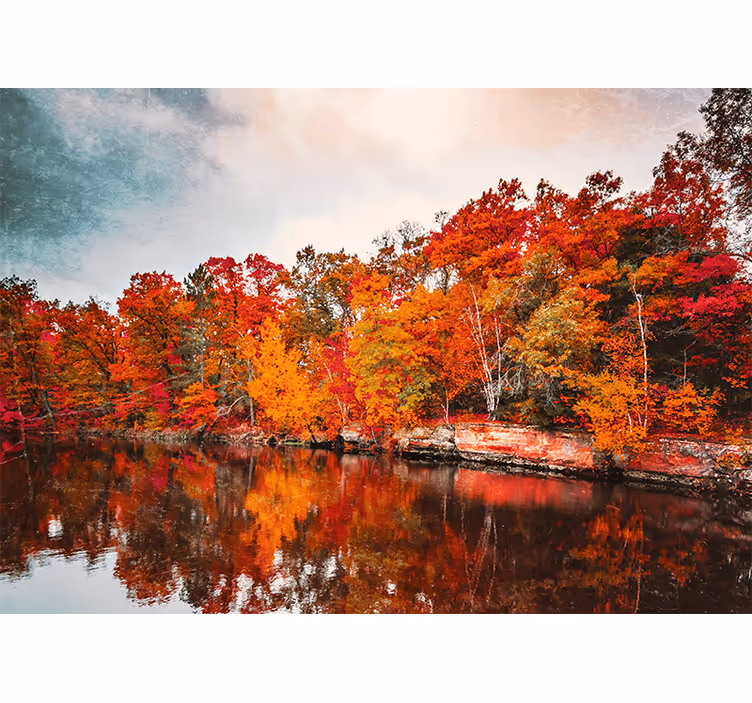 Landscape mural autumn forest reflection - TenStickers