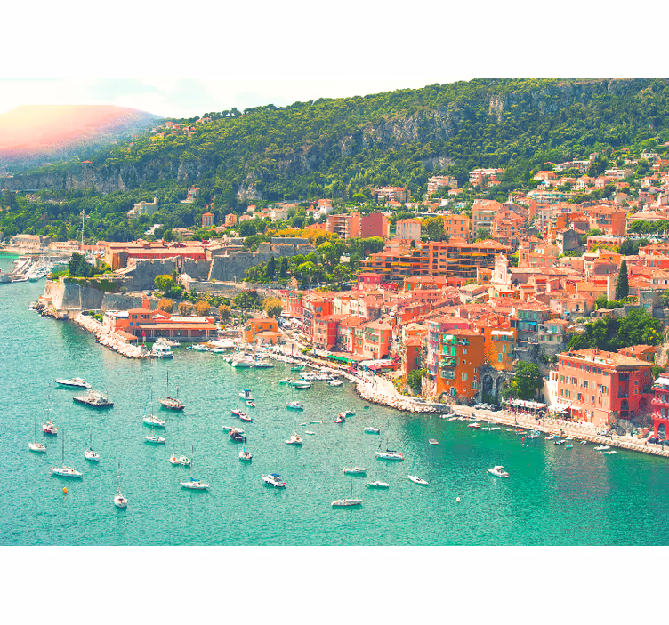 City wall mural seaside village view - TenStickers