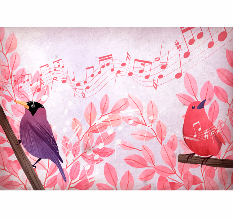 Animal mural of singing musical birds - TenStickers