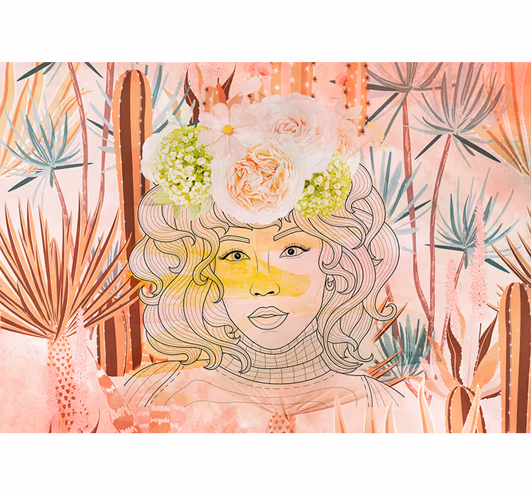 Painting mural floral portrait artwork - TenStickers