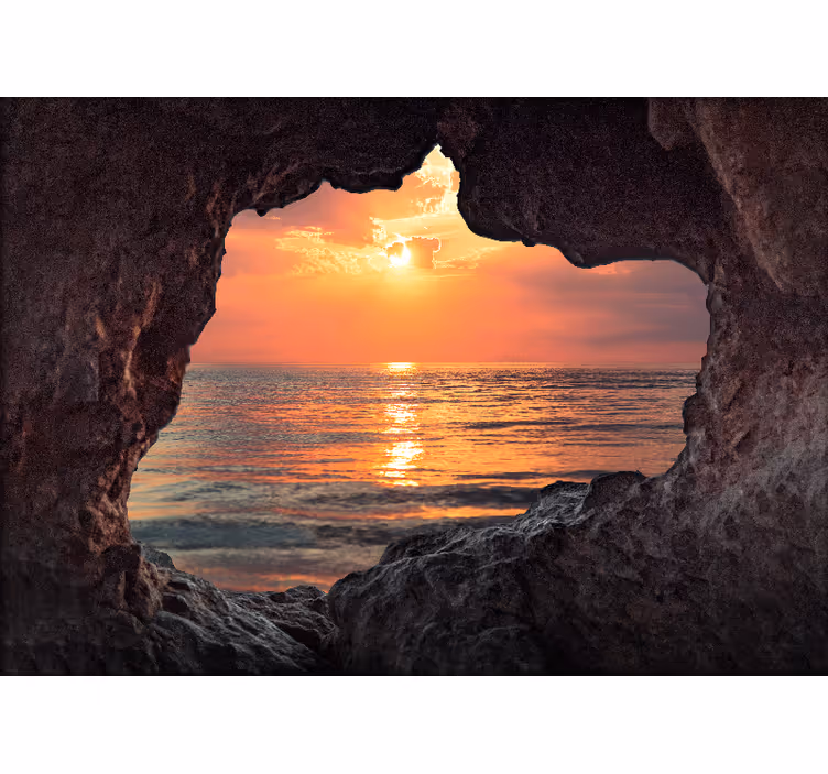 Visual effect cave sunrise ocean  wall Mural - TenStickers