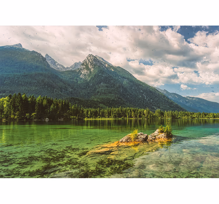 Landscape mural mountain lake reflection view - TenStickers