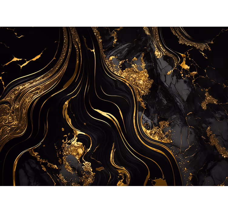 Black And Gold Marble Living Room Wall Mural - TenStickers