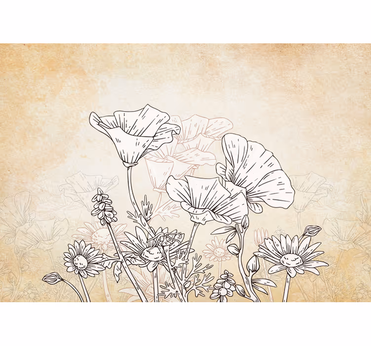 Vintage Meadow Poppy Wall Mural - TenStickers
