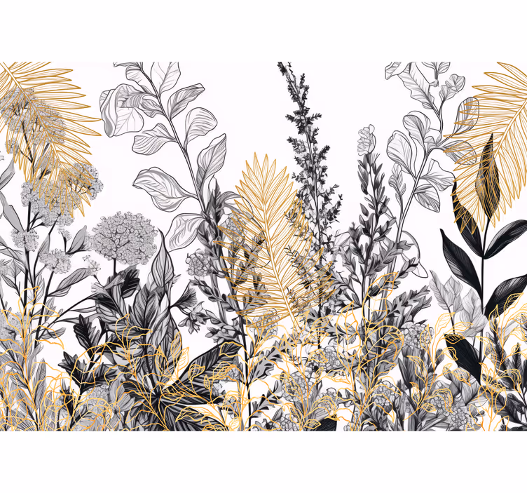 Drawings of plants living room wall mural - TenStickers