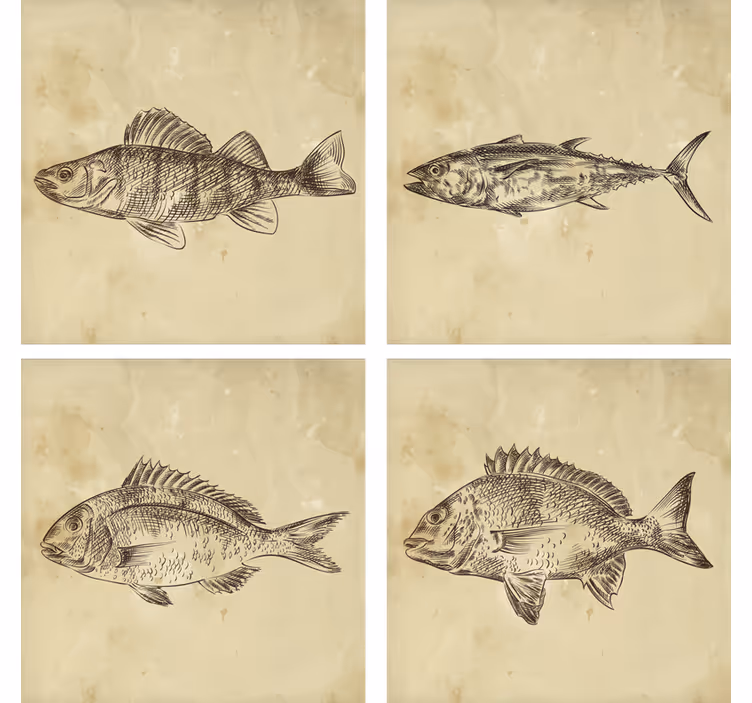 Geek coasters whimsical fish artwork - TenStickers