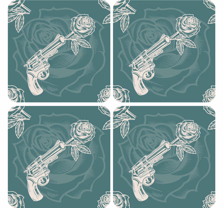 Geek coasters revolver with rose design - TenStickers
