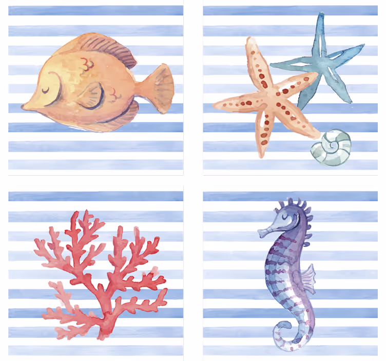 Tile coasters with sea creatures artwork - TenStickers