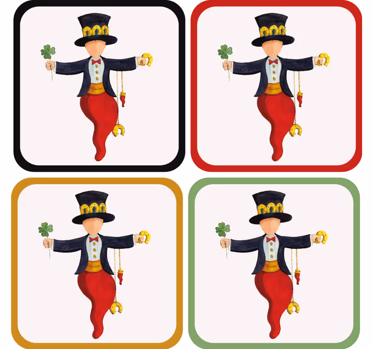 Geek coasters featuring a playful clover character - TenStickers