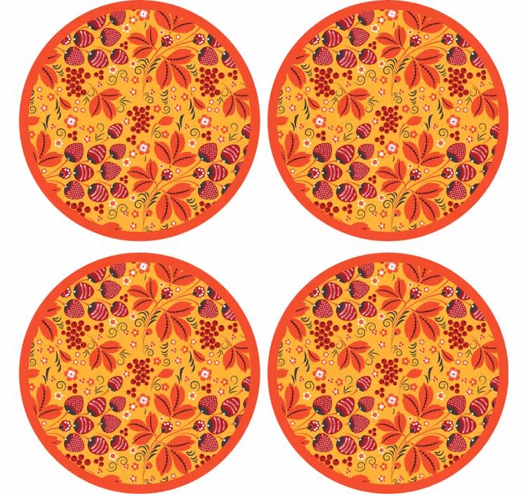 Strawberry Russian folk pattern modern coaster - TenStickers
