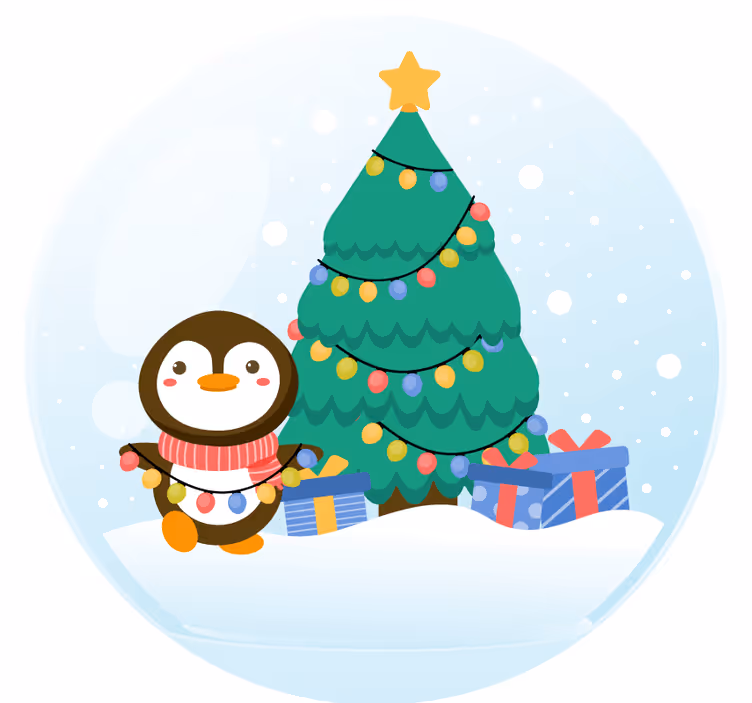 Christmas coaster penguin with christmas tree - TenStickers