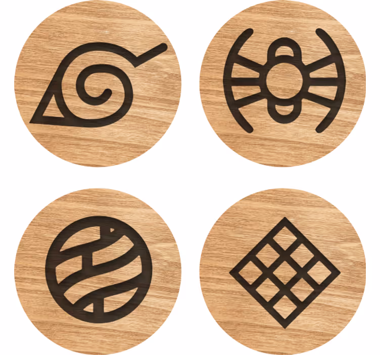 Geek coasters inspired by wooden symbols - TenStickers
