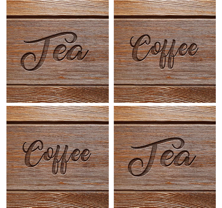 Text coasters wooden texture drink labels - TenStickers