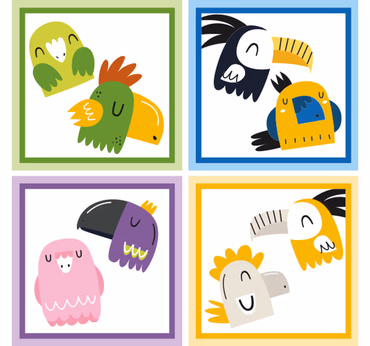 Beer mats with vibrant bird faces - TenStickers