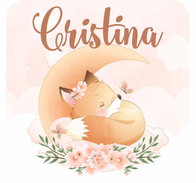Personalisable coasters sleeping fox with floral accents - TenStickers