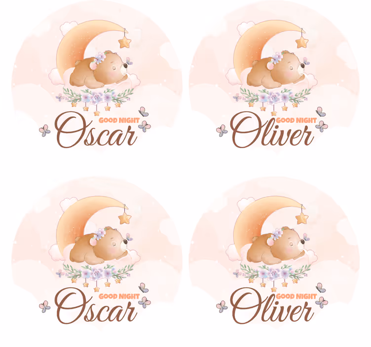 Personaliseable coasters cute bear bedtime design - TenStickers
