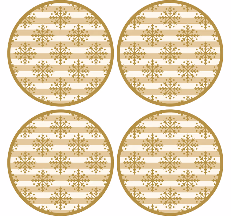Gold snowflakes beige stripes christmas coaster - TenStickers
