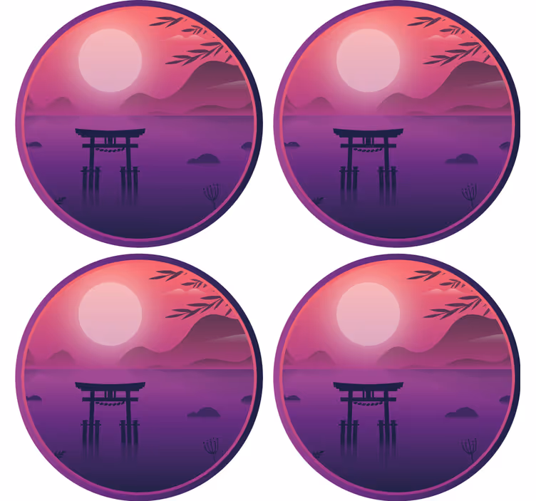 Japanese purple landscape vintage coaster - TenStickers
