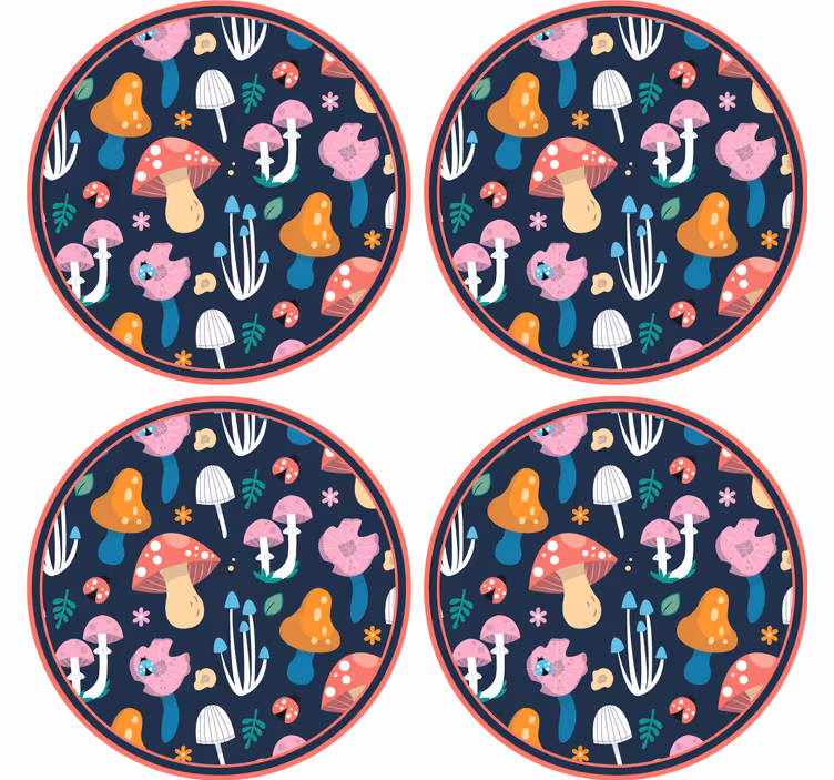 Mushroom and ladybugs pattern modern coaster - TenStickers