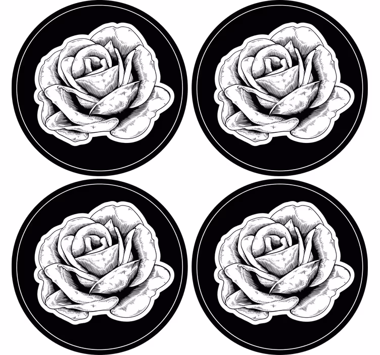 Coasters intricate black rose design - TenStickers