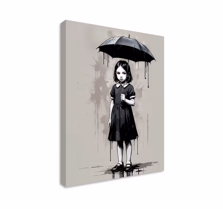 Umbrella gir black & whitel canvas art - TenStickers