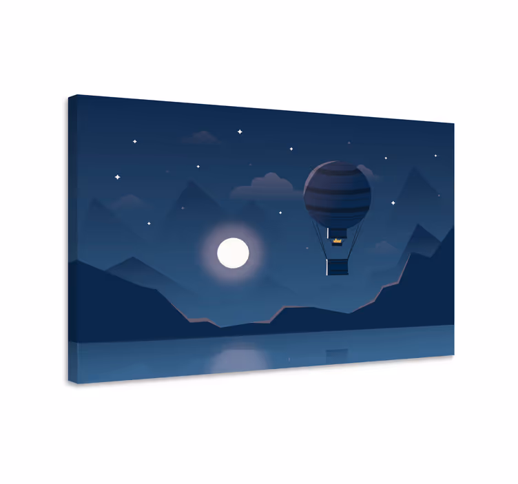 Blue canvas print nighttime balloon journey - TenStickers