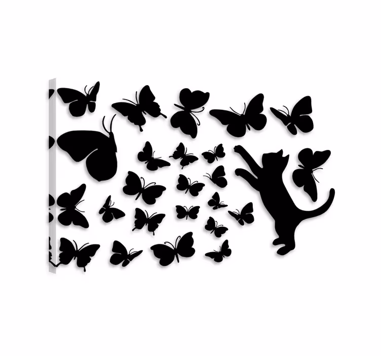 Cat wall art butterfly decals and hunting cat - TenStickers