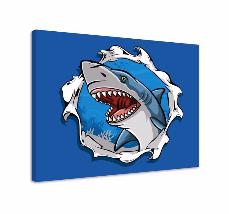 Fish canvas featuring a large 3d shark design - TenStickers