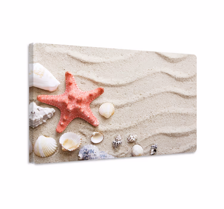 Fish canvas starfish and shells on sand - TenStickers