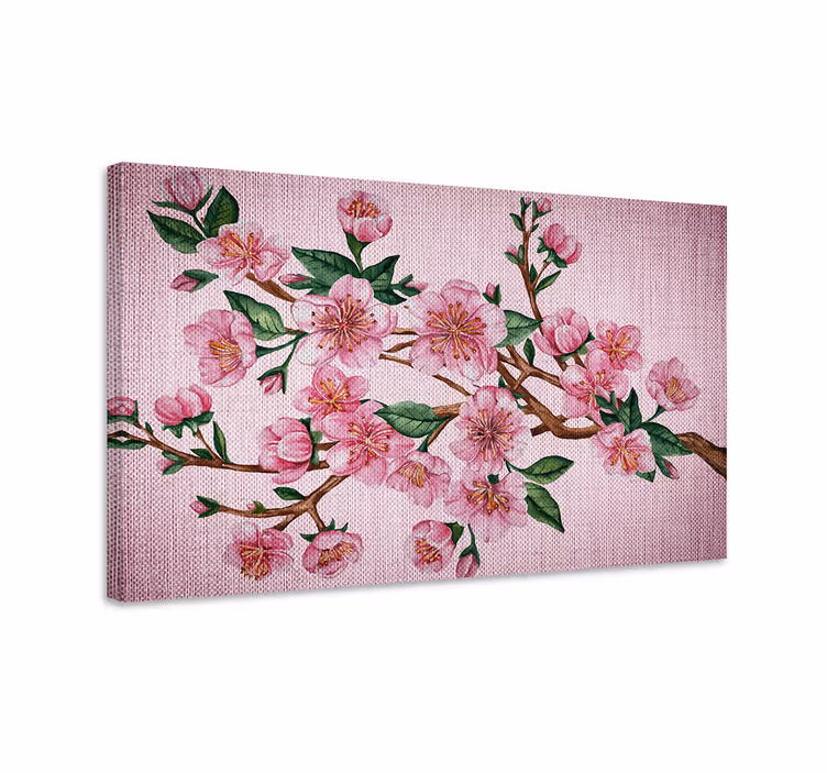 Pink Flower Covered Branch Tree wall art canvas - TenStickers