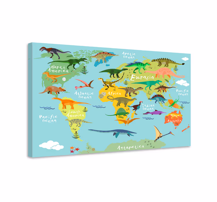 Dinosaurs world map canvas prints for children - TenStickers