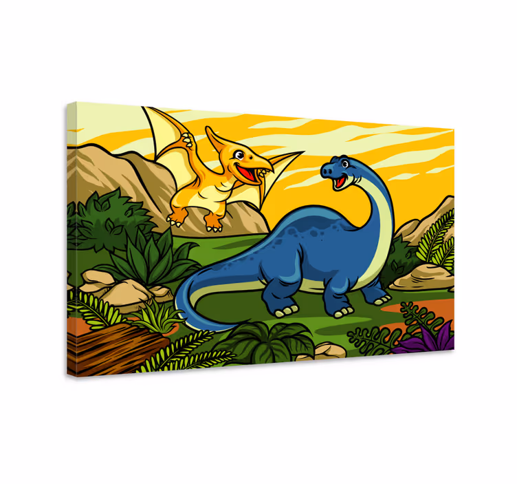 Kids dinosaur with landscape canvas art - TenStickers