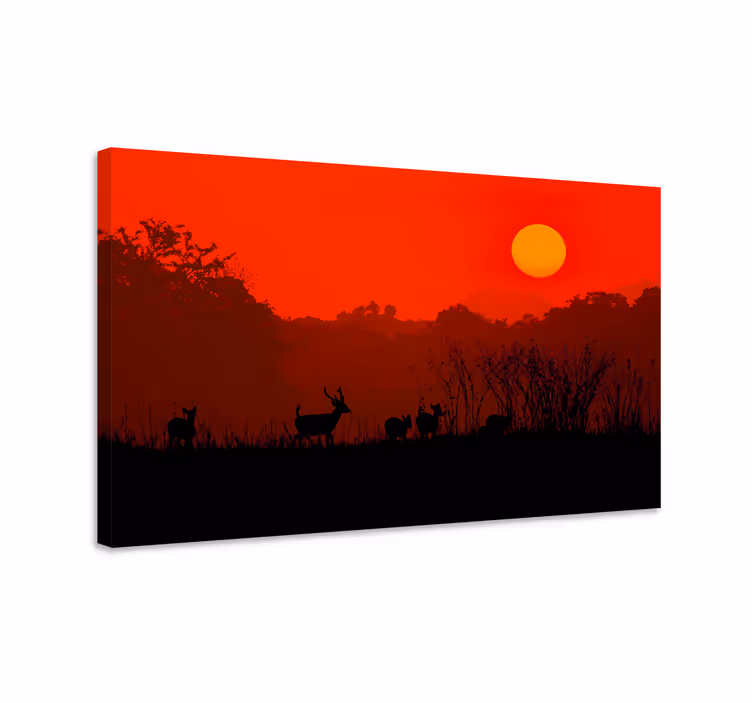 Stag canvas silhouette of a sunset - TenStickers