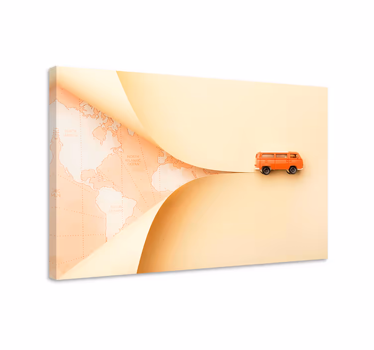 Cityscape wall art of the traveling orange van - TenStickers