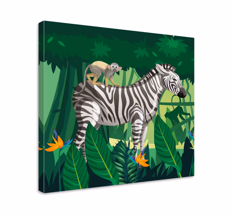 Animal canvas wall art zebra with monkey - TenStickers