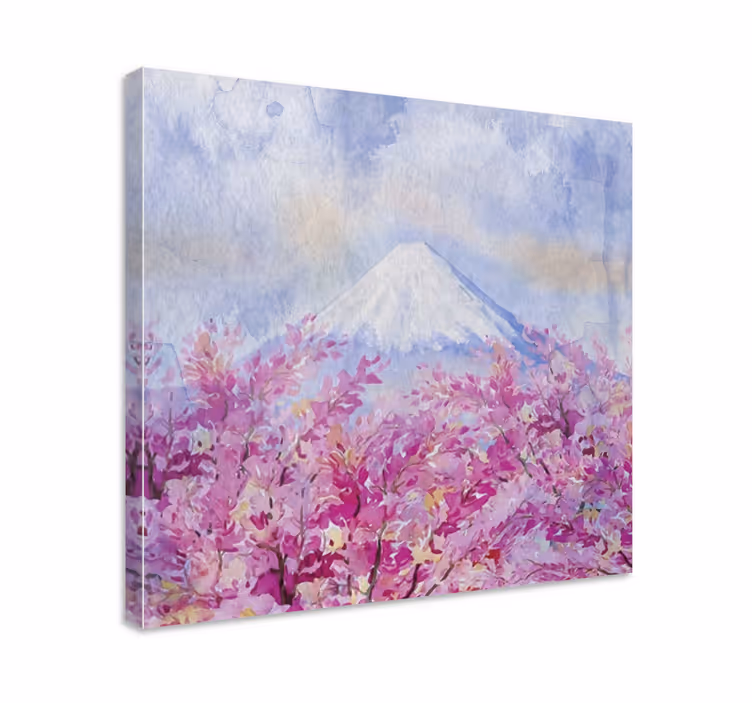Flowers canvas cherry blossom mountain - TenStickers