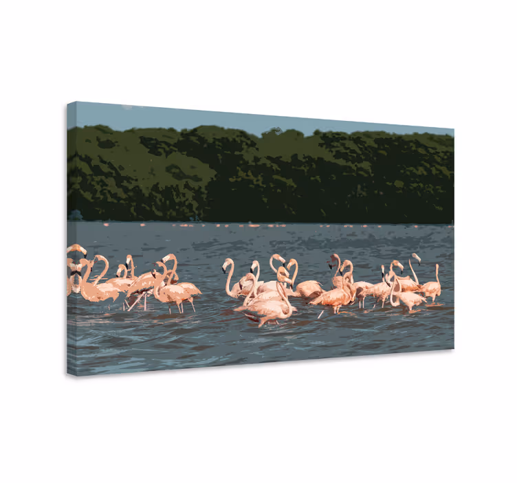 Bird canvas wall art flamingo flock formation - TenStickers