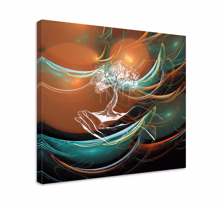 Tree canvas wall art hand holding tree - TenStickers