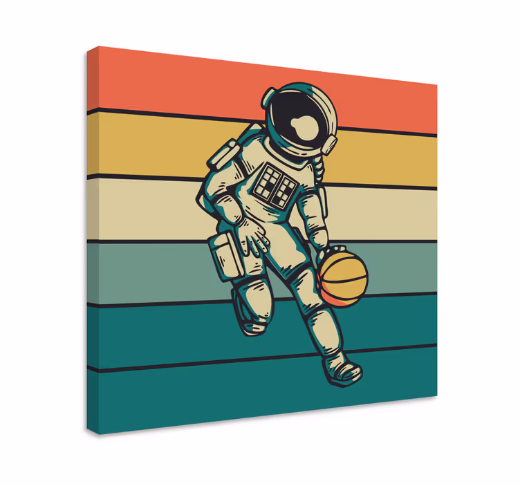 Vintage astronaut playing basketball wall print - TenStickers