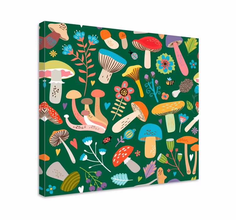 Flowers canvas with bright mushroom design - TenStickers