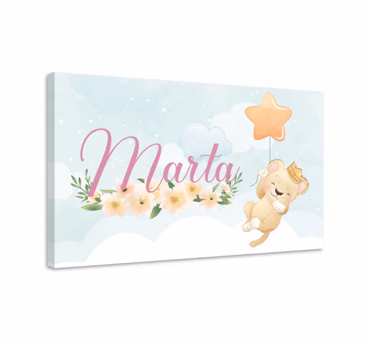 Cute lion for girl name personalised canvas - TenStickers