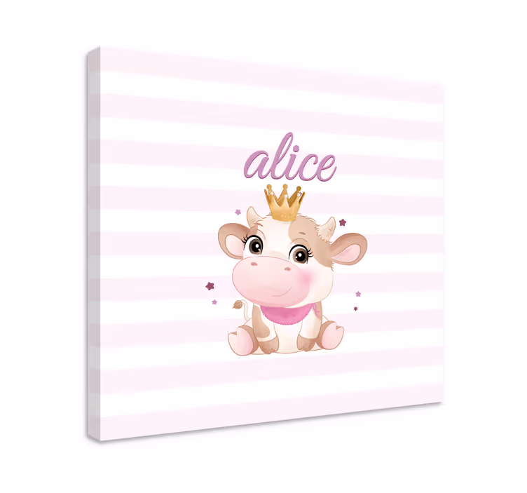 Cute cow for girl with name personalised canvas - TenStickers
