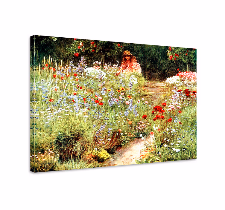 Flowers canvas girl in a floral garden - TenStickers