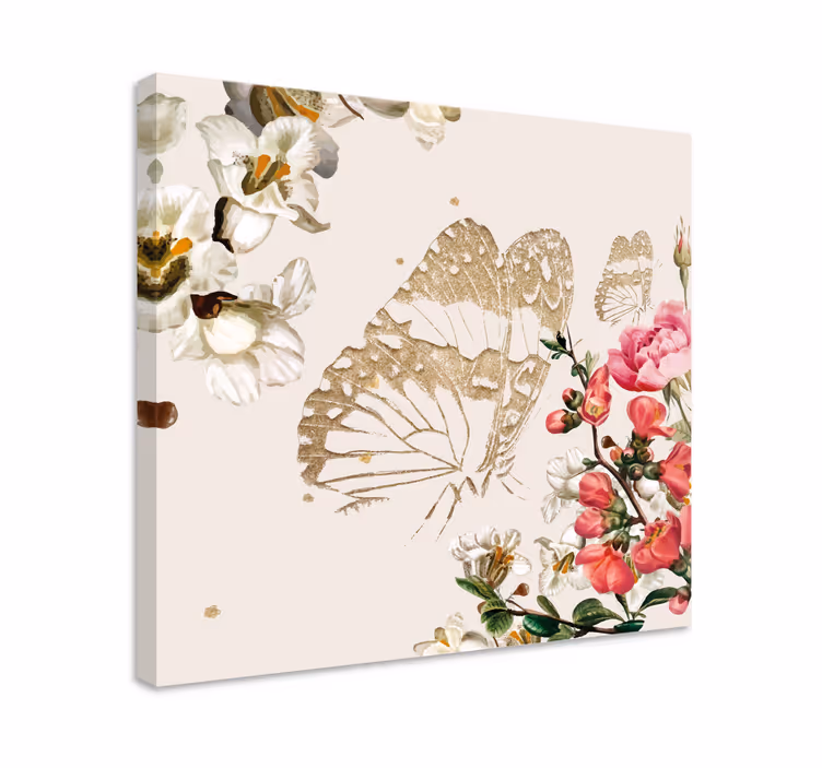 Gold butterfly blooms butterfly canvas - TenStickers