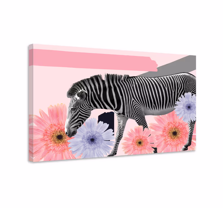 Animal canvas wall art zebra among blooms - TenStickers